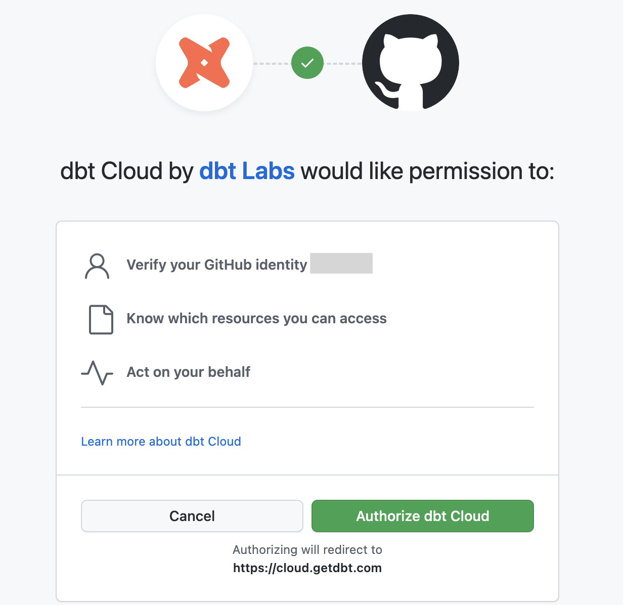 Authorizing the dbt app for developers